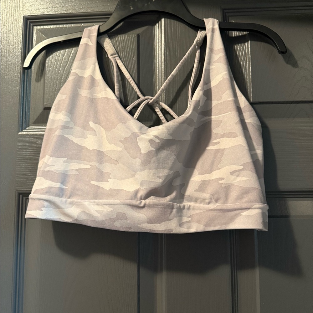 ATHLETA Strappy Solace Camo Print Sports Bra